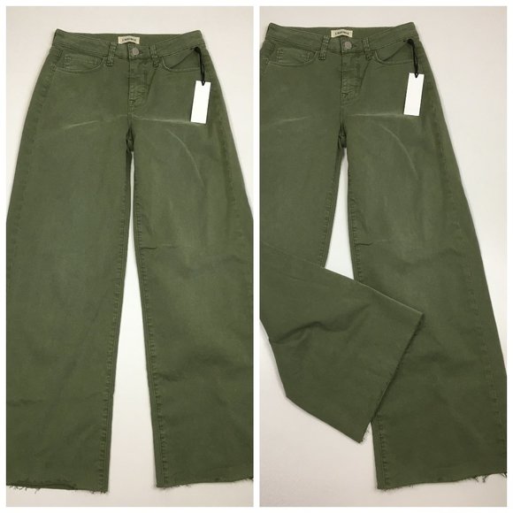NWT L'AGENCE Green 5 Pocket Logo Hardware Raw Edge Hem Wide Leg Cropped Jeans - Picture 1 of 8